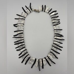Vintage Natural Black Stick Branch Coral & Rock Quartz Crystal Necklace 17”